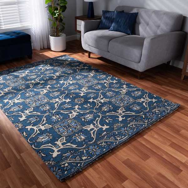 Baxton Studio Panacea Modern and Contemporary Blue Hand-Tufted Wool Area Rug 188-11819-ZORO